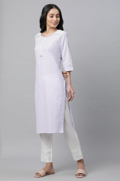 Aurelia Purple Striped Cotton Regular Kurta For Women