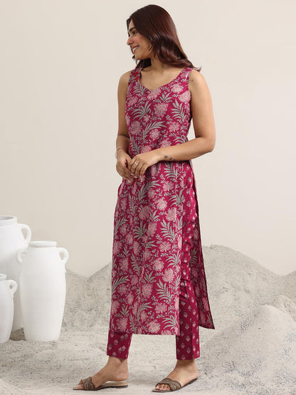 Libas WomenS Cotton Blend Kurta Set (400344R_Maroon