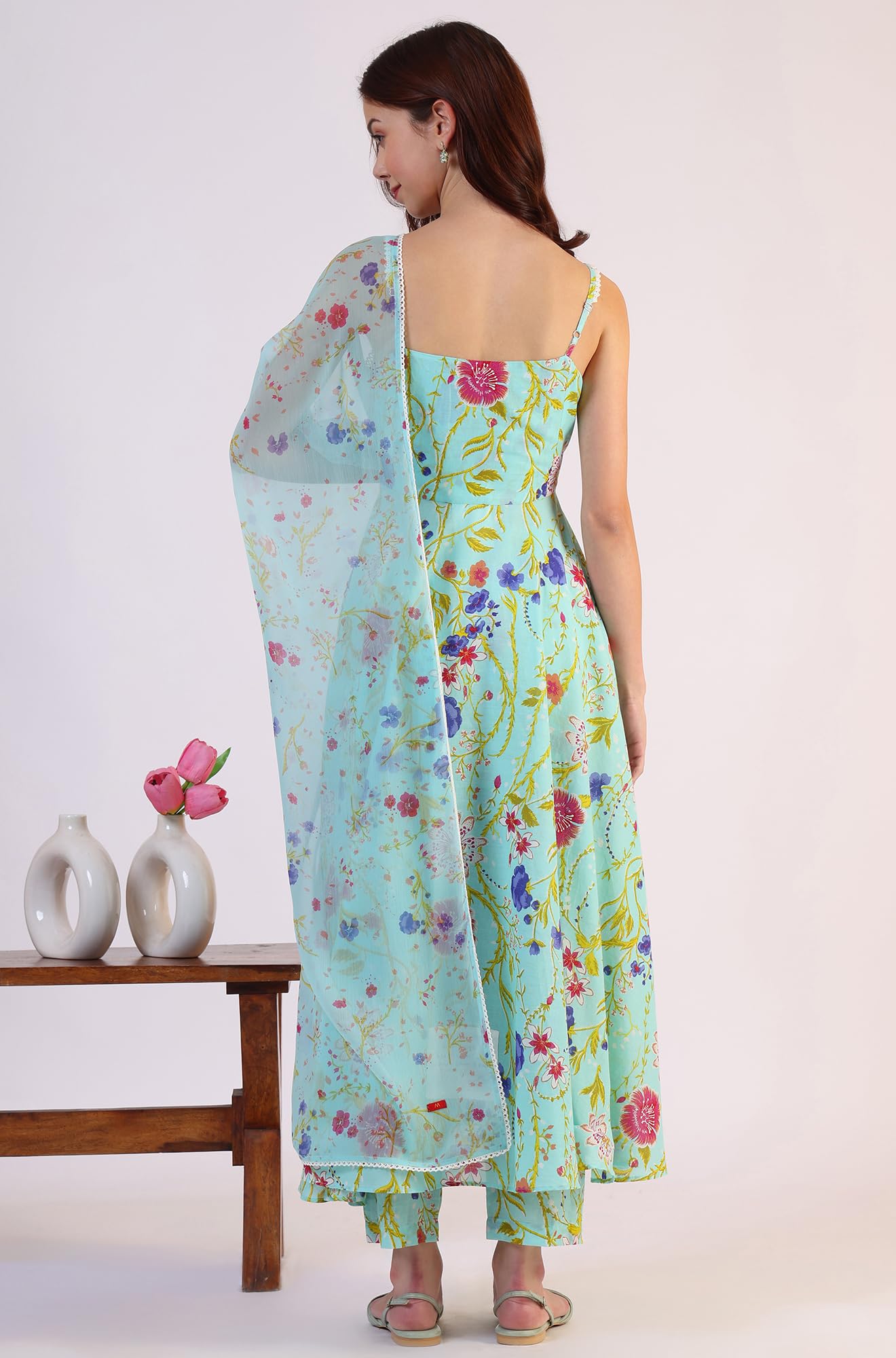 W for Woman Lilac Floral Printed Pure Cotton Straight Kurta and Pants Co-ord Set