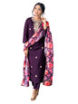 Naixa Womens Wine Rayon Blend Embroidered and Printed Straight Kurta with Rayon Blend Pant and Organza Printed Dupatta Sets (NX