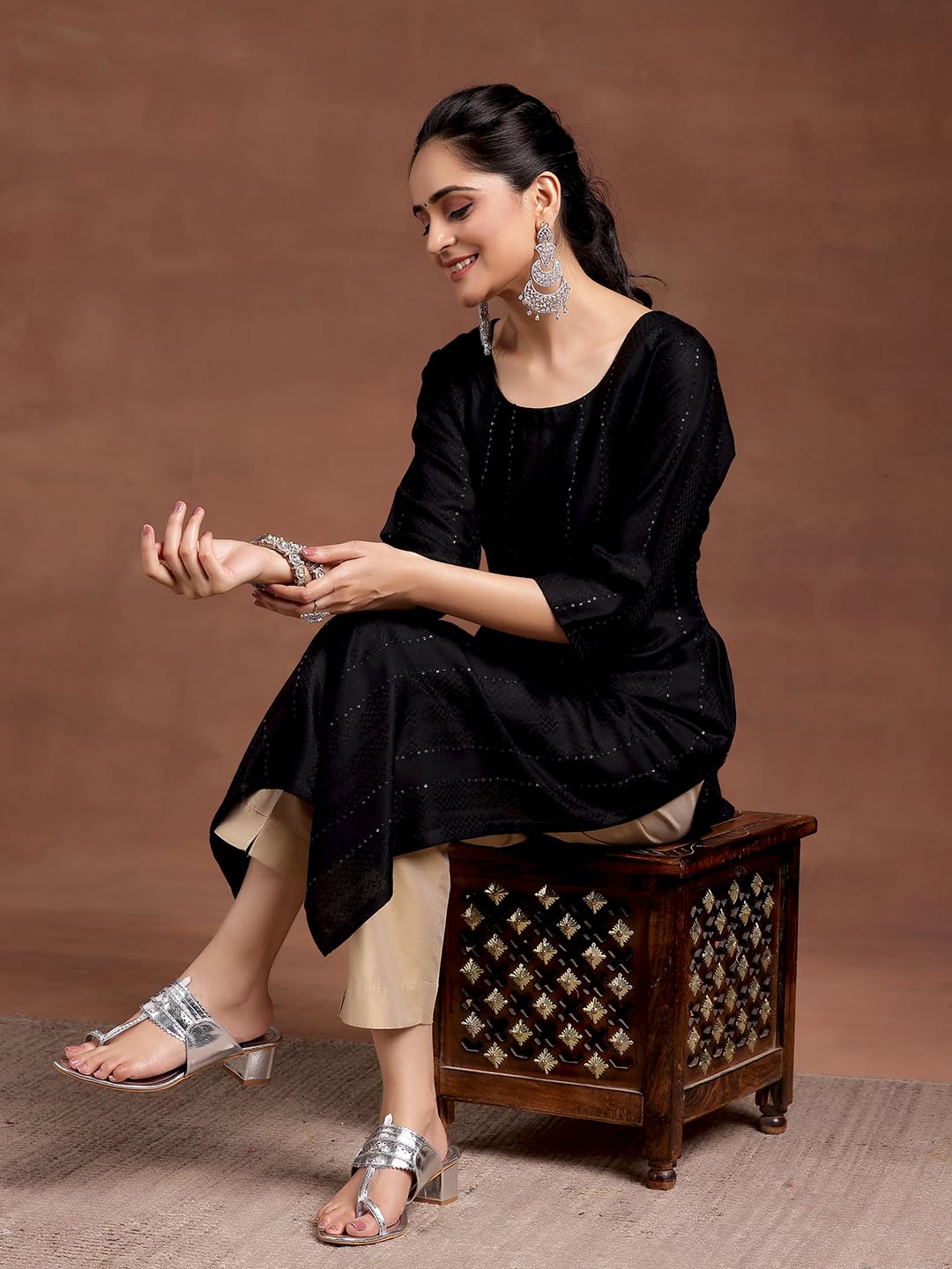 Libas WomenS Viscose Rayon Embellished Straight Kurta (29239O0R Black