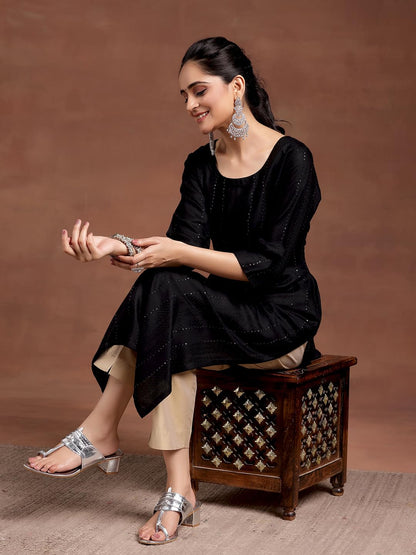 Libas WomenS Viscose Rayon Embellished Straight Kurta (29239O0R Black