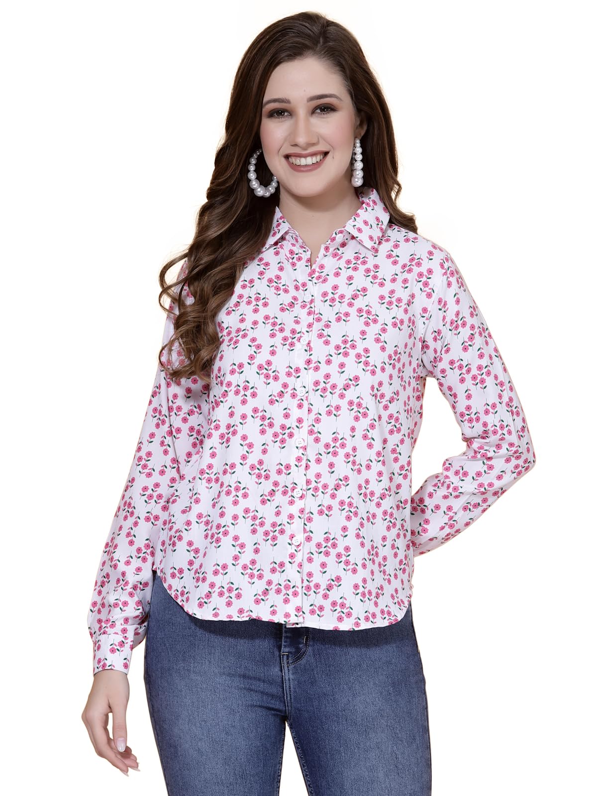 OOMPH! Shirts for Women, Floral Printed, White