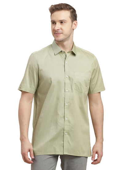 Turtle Men 100% Cotton Regular Fit Olive Printed Half Sleeve Formal Shirt