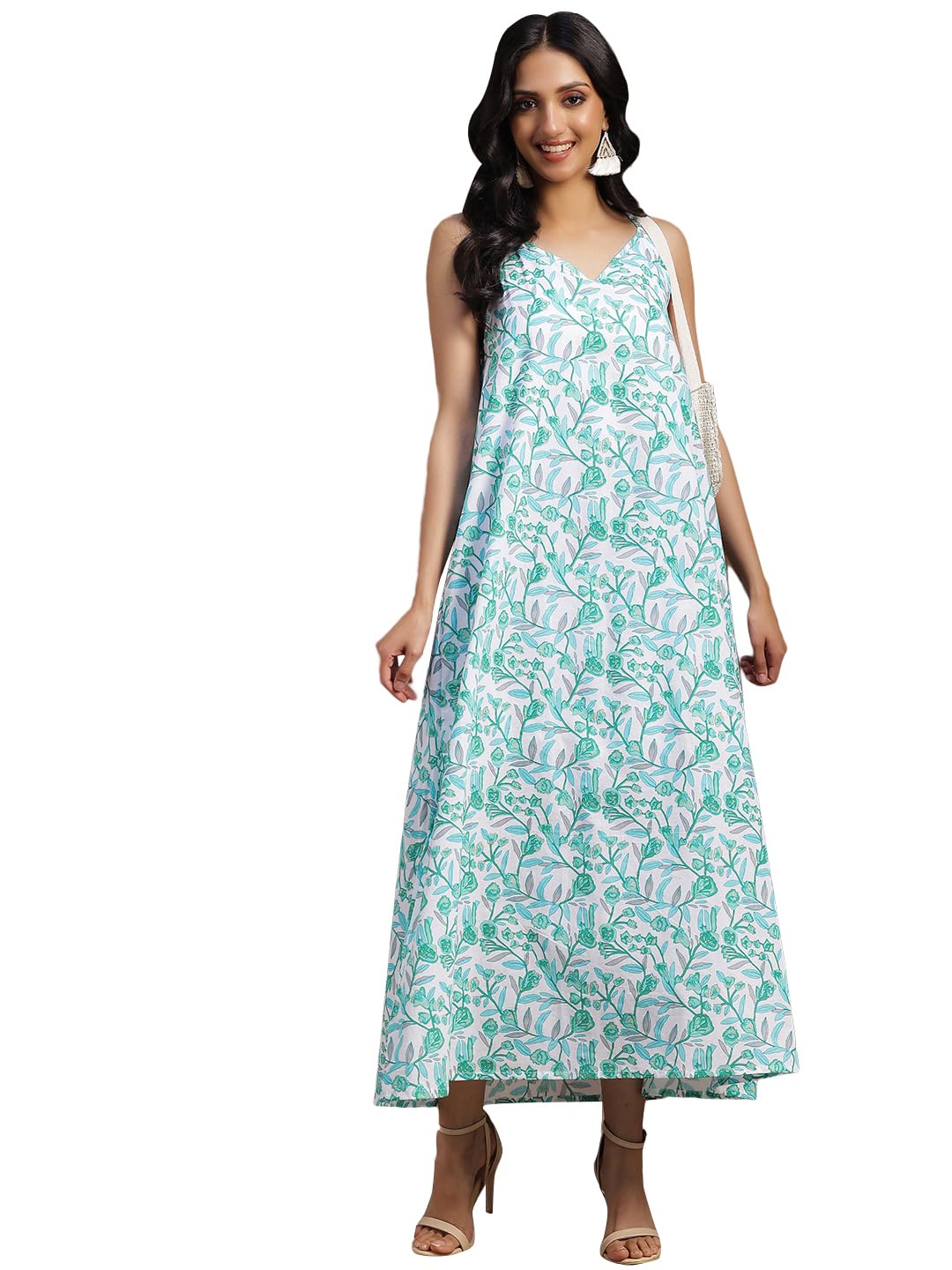 Libas WomenS Cotton A-Line Maxi Dress (26913_White – India Ethnicity