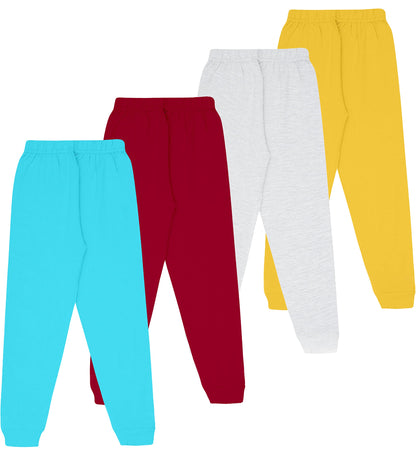 Kyda Kids Girls Cotton Printed Track Pants With Pocket - Multicolor (Pack Of 4)