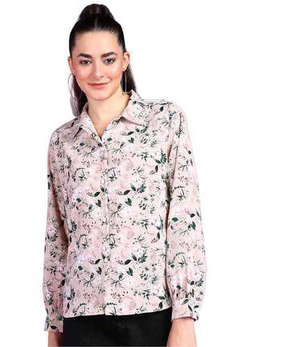 POPWINGS Printed Full-Sleeves Regular-Fit Polyester Printed Shirt for Women Stylish Western Casual Wear