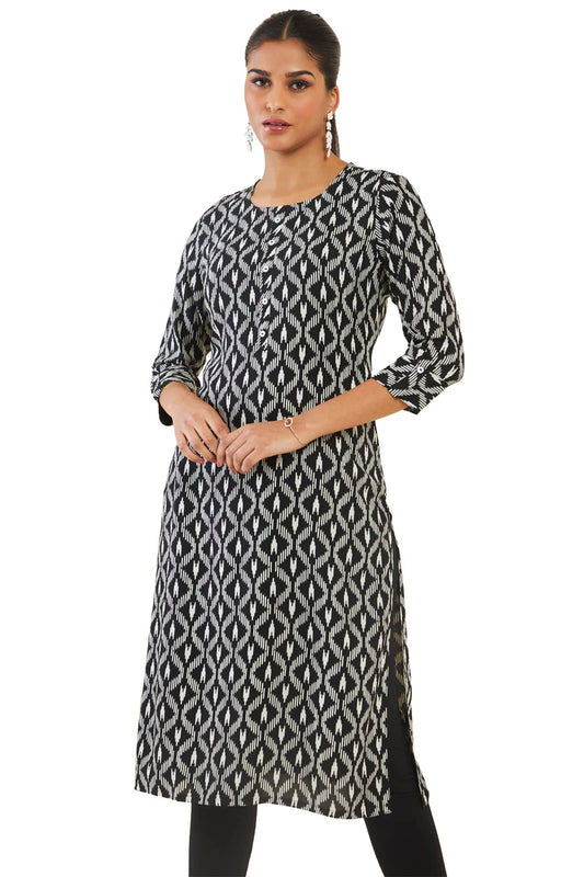 Soch Women Black Rayon Geometric Kurta