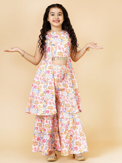 A.T.U.N. (ALL THINGS UBER NICE) Girls Peach Printed Tier Sharara Set
