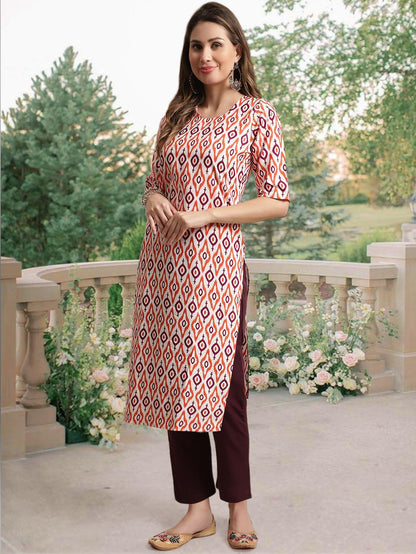 Tee Projekt Crepe Printed Kurti & Pant Set For Women Ethnic Wear Casual Wear Kurta Set
