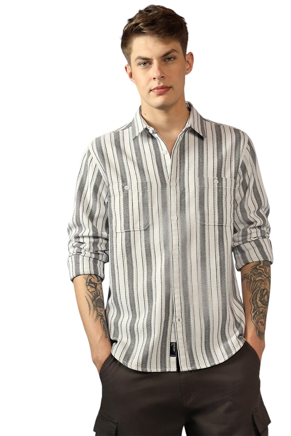 Dennis Lingo MenS| Black| Full Sleeve| Spread Collar| Striped| Relaxed Fit| Casual Shirt
