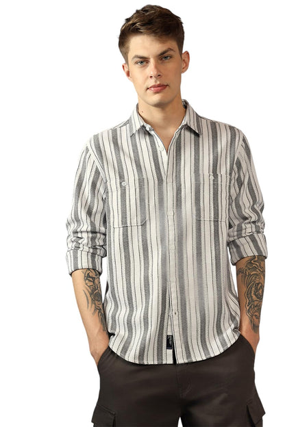 Dennis Lingo MenS| Black| Full Sleeve| Spread Collar| Striped| Relaxed Fit| Casual Shirt