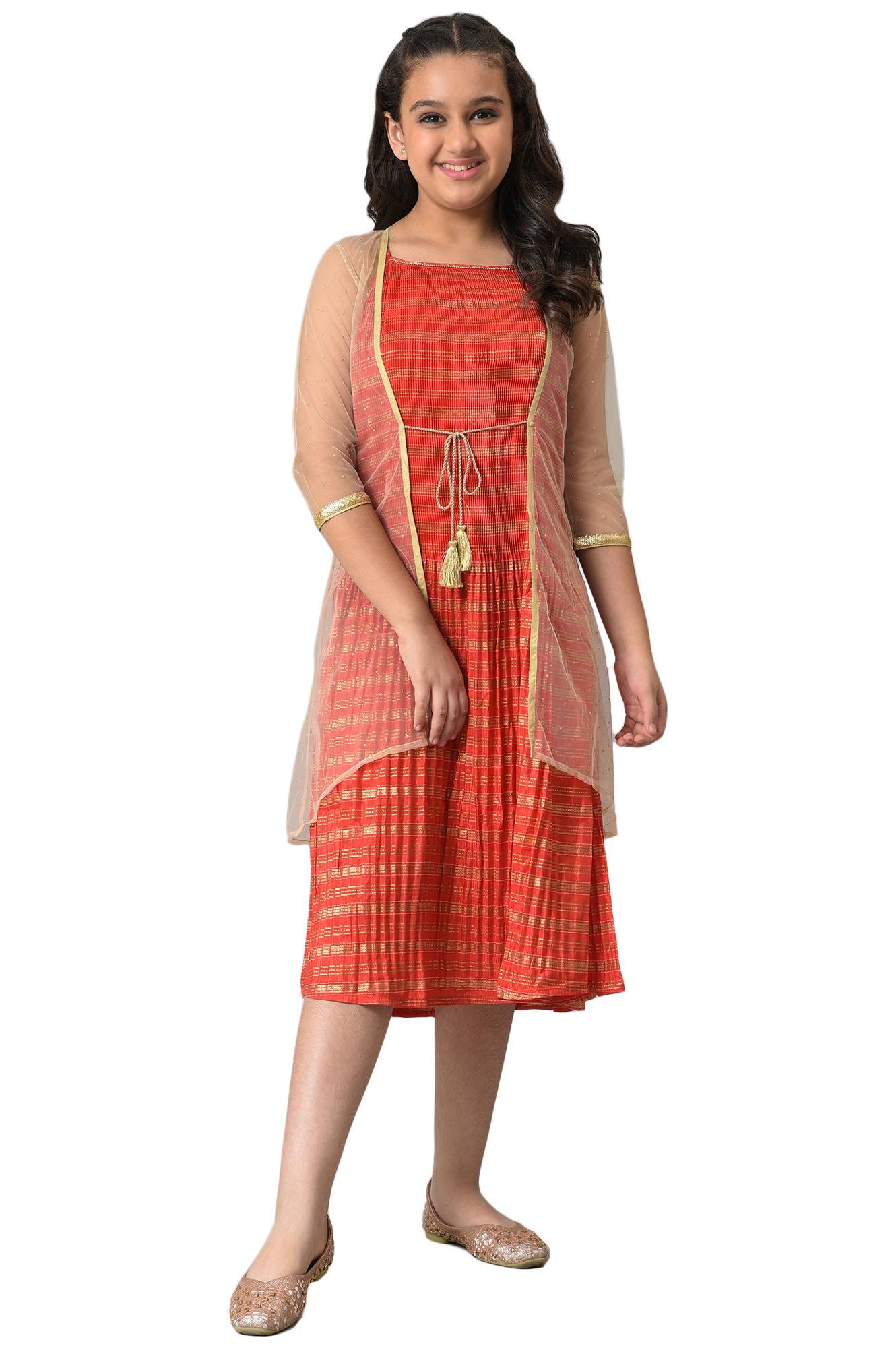 Aurelia Girl's Polyester Dress-Gillet (22AUG10218B-505692_Beige
