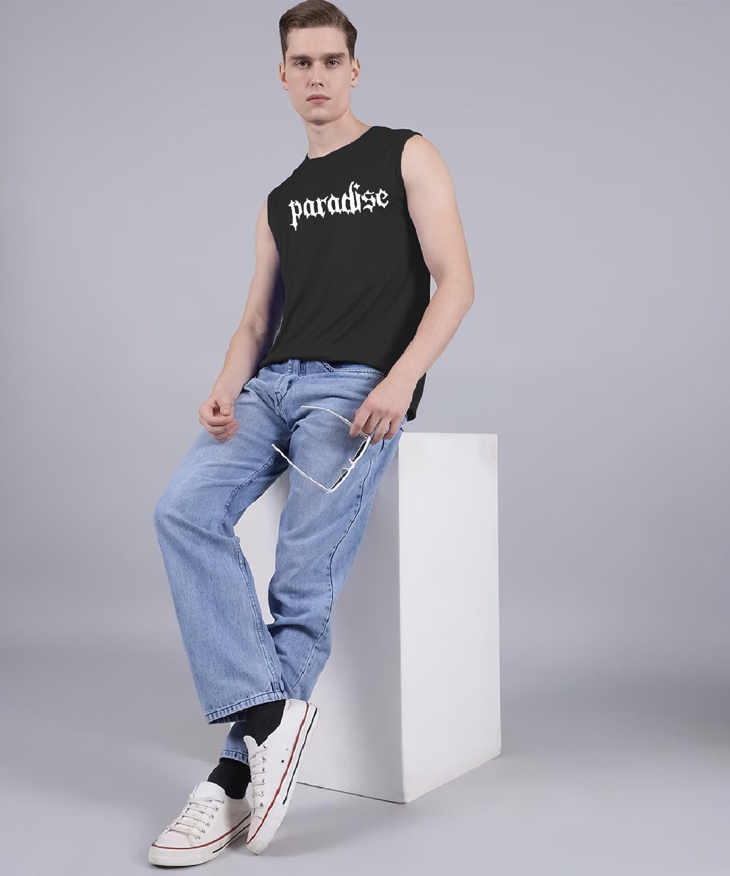 SHODOX Mens 100% Cotton Tank Tops Round Neck Sleeveless Sports Loose fit Vest (Pack of 1)