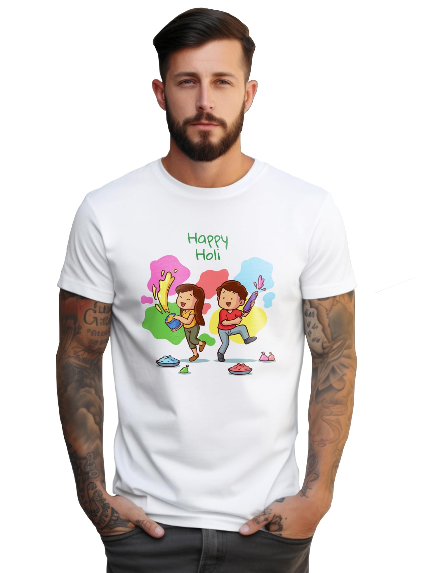 Peppyzone Mens Premium Cotton Happy Holi Printed Tshirt for Men Stylish - Trending T Shirts for Men | T-Shirt for Man | T Shirt