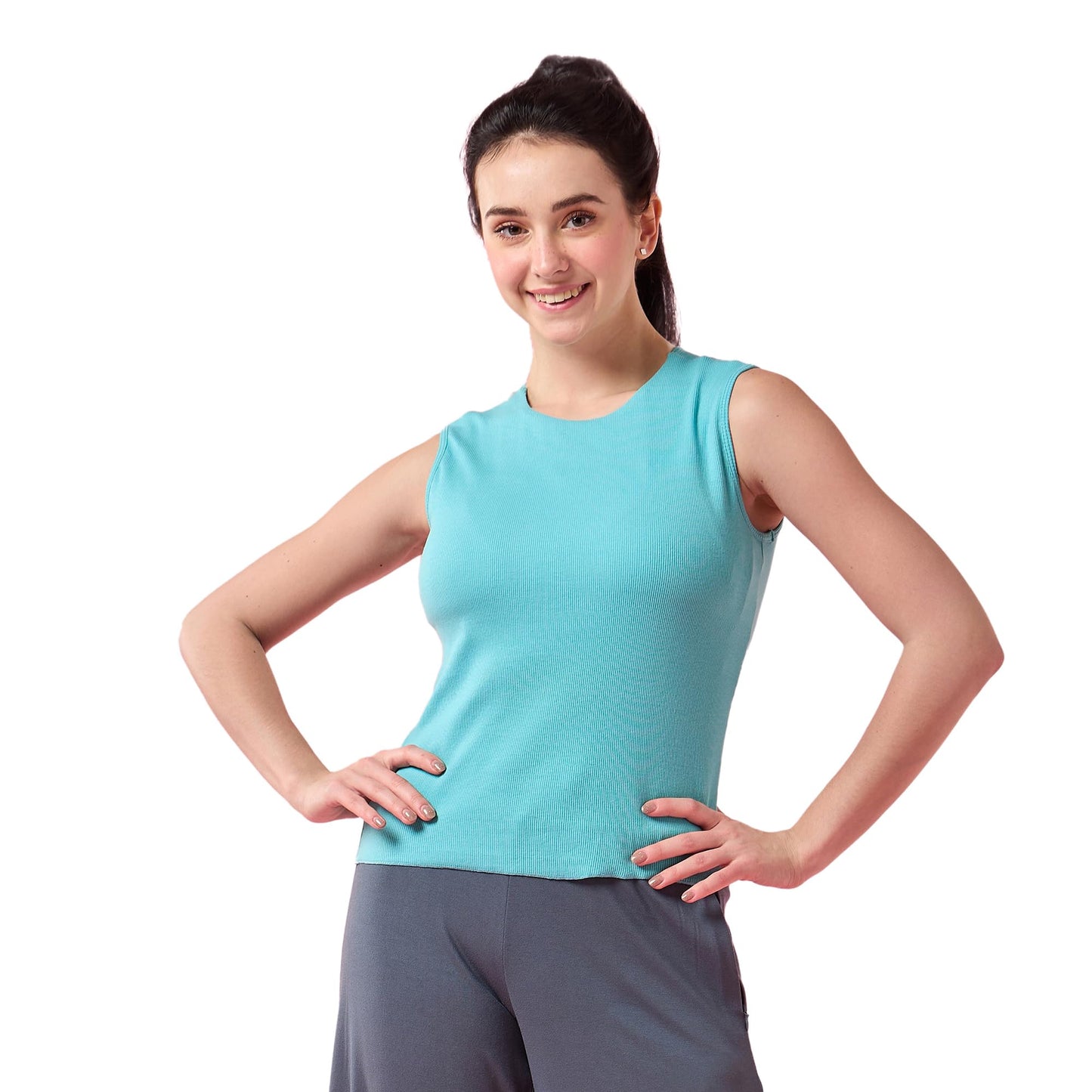 Enamor Womens Solid Slim Fit T-Shirt (E310_Marine Blue