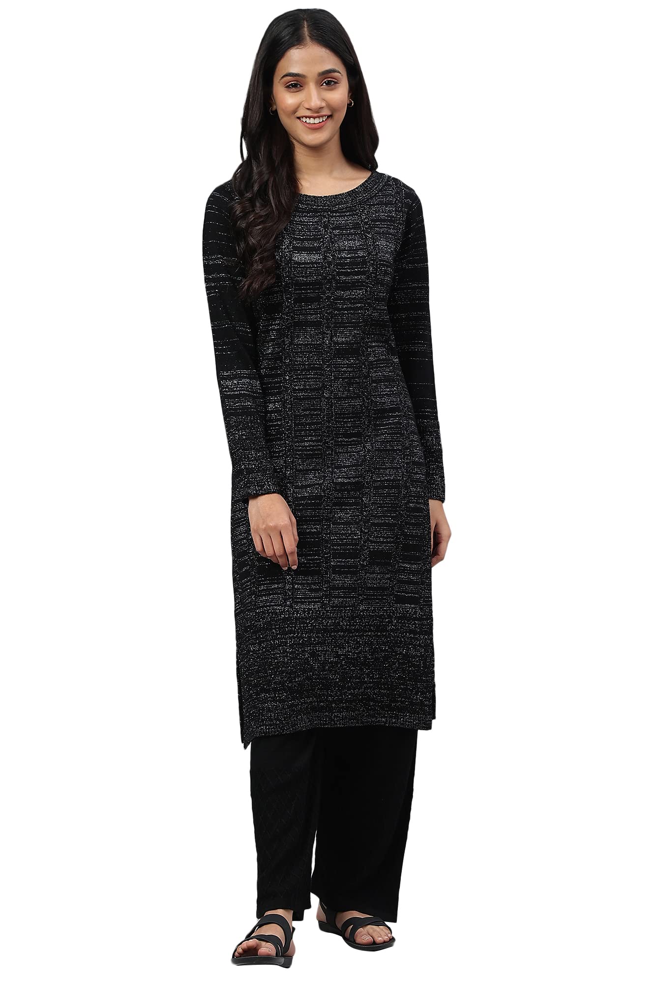 Black Lurex Knitted Plus Size Winter Kurta