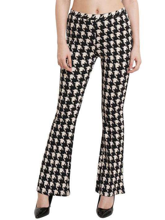 POPWINGS Black & White Printed Mid Rise Women Trouser