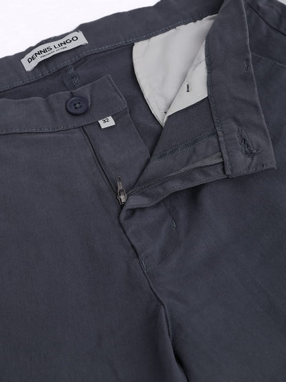 Dennis Lingo Solid Cotton Mens Casual Trouser, Tapered Fit, Mid Rise, Stretchable Ankle Length Chino Trousers Steel Grey