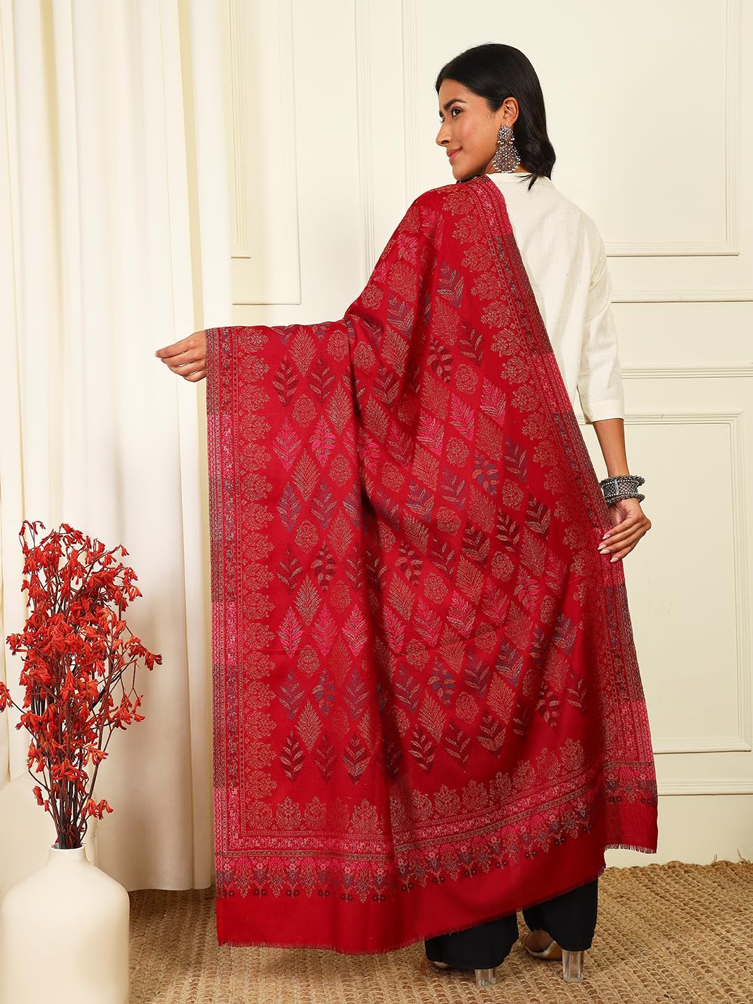 Pashmoda Women Khumar Kaani Wool Blend Kashmiri Shawl, Stole, Scarf, Luxury Pashmina Evening Wrap (Size: 101 X 203 CM)
