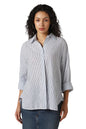 Hubberholme Women Striped Longline Length Oversized Spread Collar Spread Collar Long Sleeve Shirt