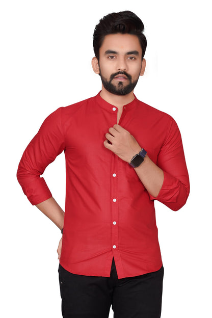 Besix MenS Cotton Solid Shirt With Mandarin Collared Full Sleeve Button Closure Curved Hem Straight Length And One Pocket | Mdr
