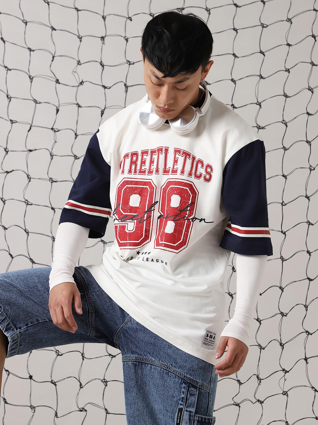 Hubberholme Men Cotton Varsity Oversized Fit Round Neck Half Sleeves Tshirts 14