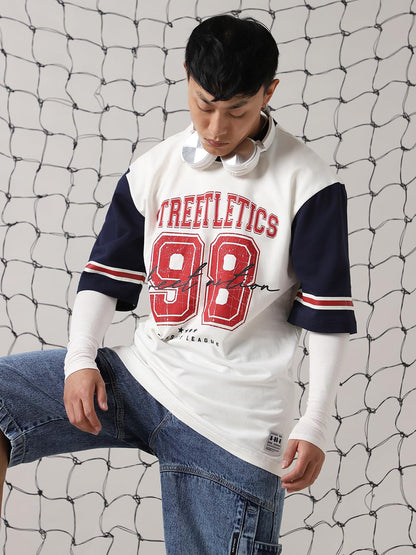 Hubberholme Men Cotton Varsity Oversized Fit Round Neck Half Sleeves Tshirts 14