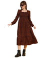 Sheetal Associates WomenS Crepe Fabric Frock Dress With Long Puff Sleeves Collared Neck Printed Pattern And Calf Length Pull On