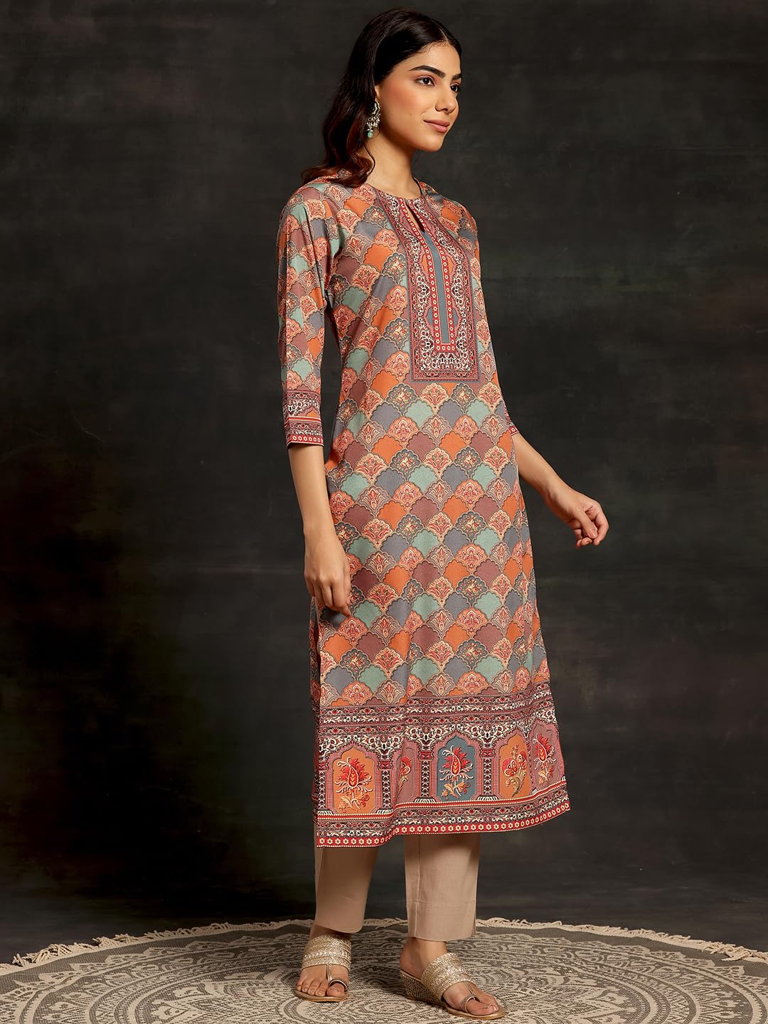 Libas WomenS Crepe Printed Straight Kurta (26553_Multicoloured