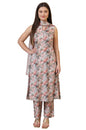 Aurelia Women'S Multi-Coloured Digital Floral Printed Sleeveless A-Line Kurta And Palazzo Set With Dupatta (Size: L)-As15585-508
