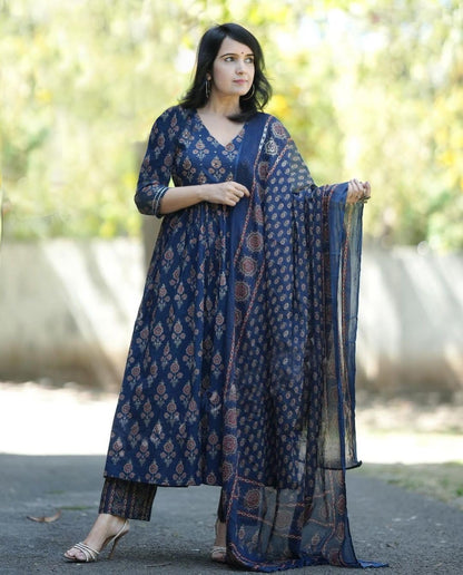 ANNI DESIGNER Women's Rayon Blend Kurta Set with Pants & Dupatta, XL, Blue, Model AMPM Blue-2766