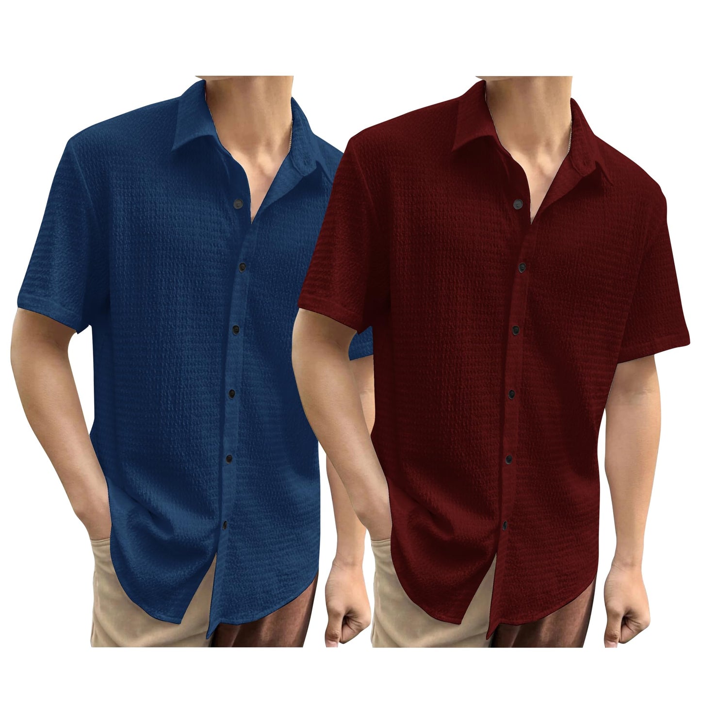 I Enterprise MenS Regular Fit Solid Soft Touch Cotton Casual Shirt Design With Spread Collar & Half Sleeve (Pack Of 2) Color_Bl