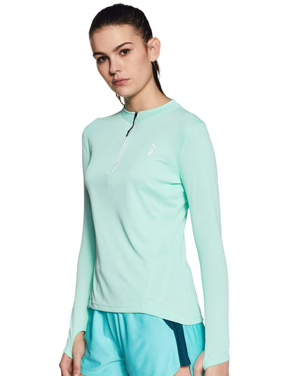 Campus Sutra Womens Mint Green Dri-Fit Crew Neck Full Sleeve T-Shirt Slim Fit for Casual Wear | Stylish Modern Clothing T-Shirt