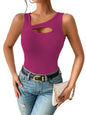 Sugathari Womens Wine Cut Out Asymmetrical Neck Rib Knit Jeans Korean Trendy Tank Western Tops for Women Stylish (T-Shirt 182 W