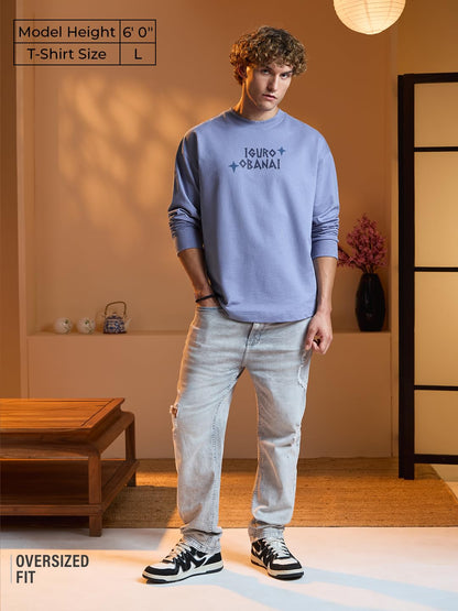 The Souled Store Demon Slayer: Obanai Men and Boys Round Neck Blue Graphic Printed Cotton Breathable Lightweight All-Season Full