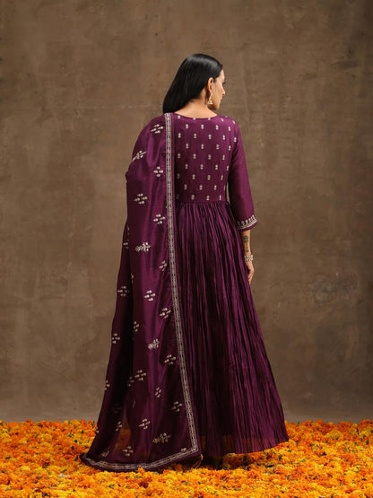Libas WomenS Silk Blend Kurta Sets (38102O_Purple