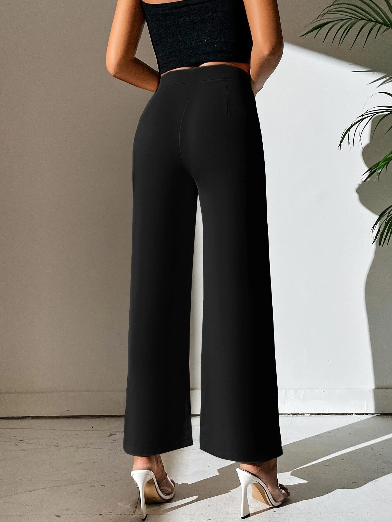 Shasmi Black Womens Dress Pants Stretchy Work Slacks Business Casual Office Bootcut Leg Elastic Waist Regular Fit Plazzo Trouse