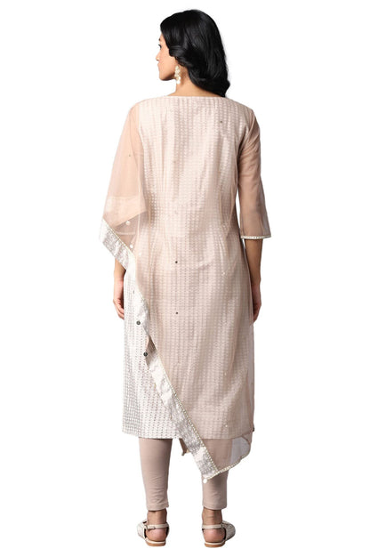 W Light Grey Geometric Printed Glitter WomenS Kurta Leggings Set