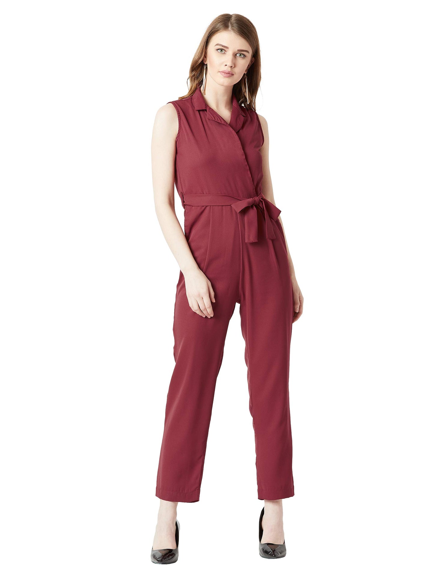 Miss Chase WomenS Maroon Wrap Collar Jumpsuit(Mcss18D11-29-143-06,Maroon,X-Large)