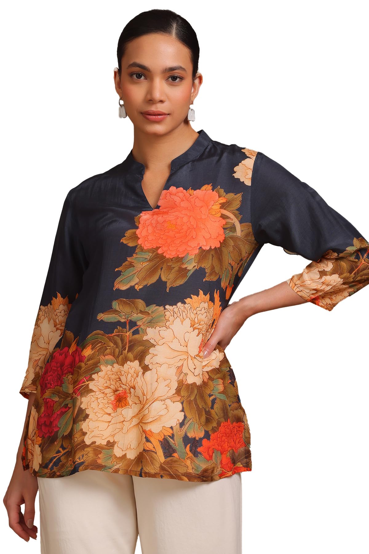 Soch Womens Botanical Regular Fit Tunic (FWS5TU30264_Charcoal