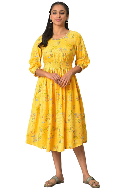 Aurelia WomenS Cotton A-Line Midi Dress (23Fea13966-506741_Yellow
