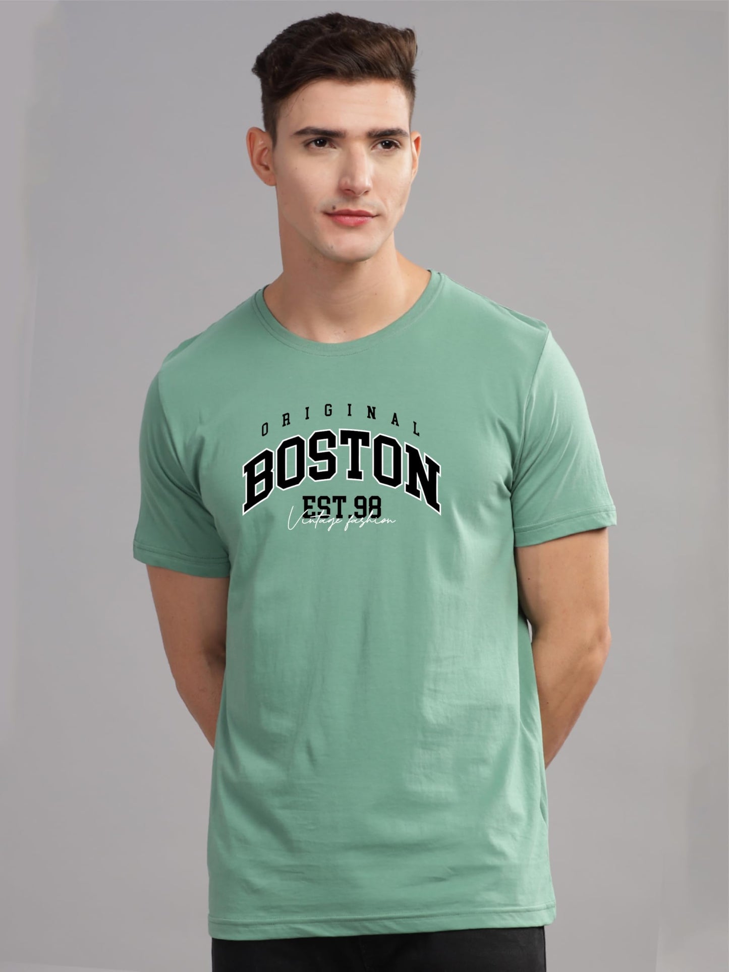 ADRO Mens Printed T Shirt - Premium Cotton Graphic Printed Tshirt - Pista T-Shirt - RN24-BOST-PT