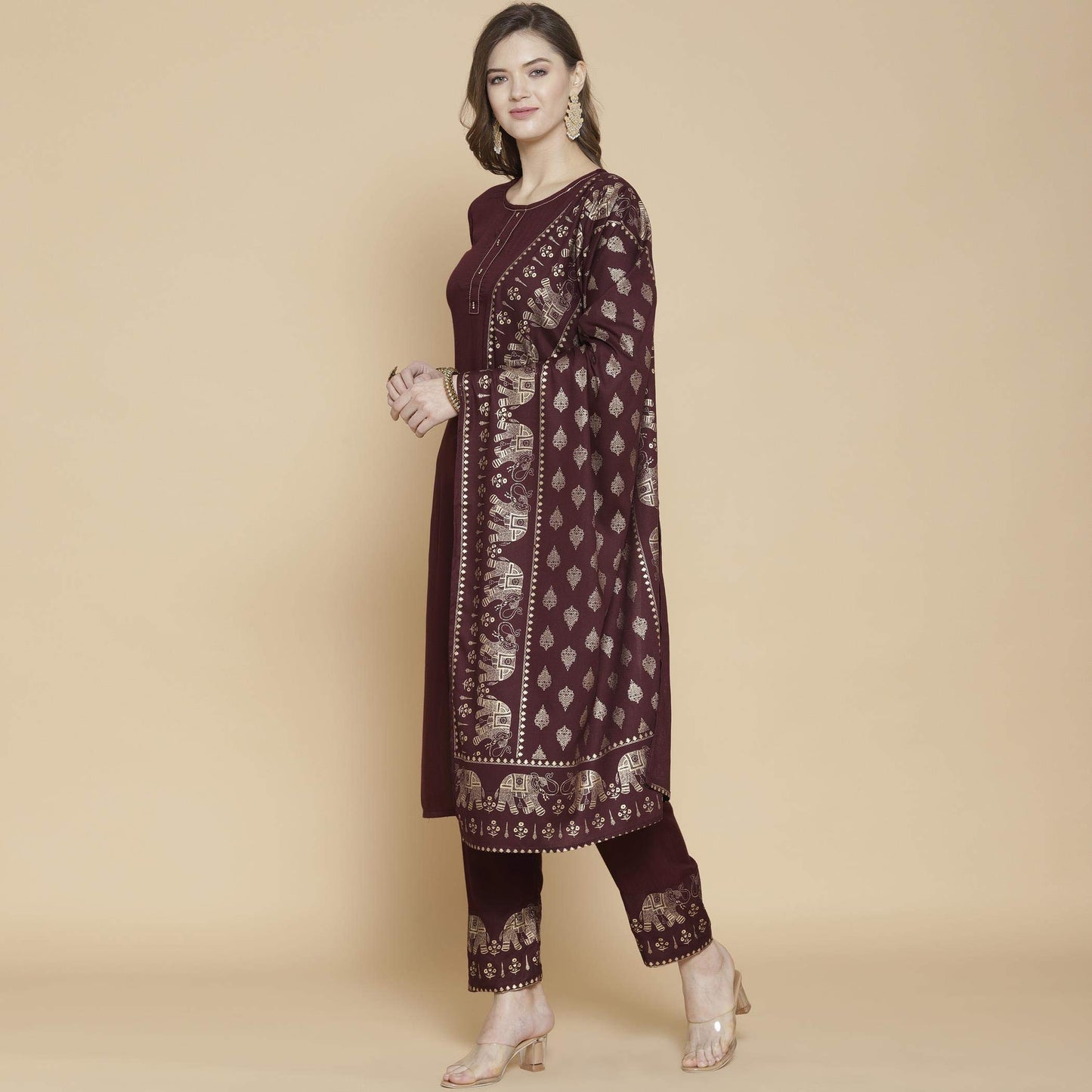 GoSriKi Women's Rayon Kurta, Palazzos and Dupatta