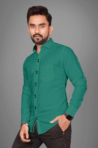 Besix MenS Green Cotton Blend Full Sleeve Shirt For Man With Tailored Fit Spread Collar And Standard Length - Formal Stylish We