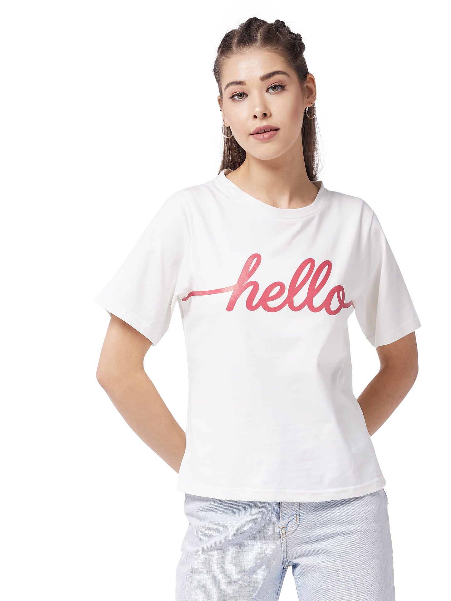 Miss Chase Womens White Round Neck Short Sleeve Solid Regular T-Shirt (MCAW21NW07-24-82-06, White, XL)