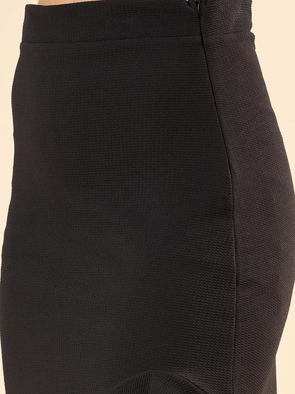 Style Quotient Women Solid Black Polyknit Regular Fit Smart Casual Asymmetric Skirt