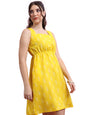 Ketch Women'S Cotton Blend A Line Gathered Dress Knee-Length Kha1000055_Yellow