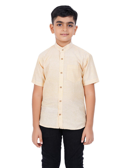 PRAKASAM COTTON Boys Striped Half Sleeve Mandarin Collar Shirts, Shirts for Boys