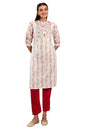 W For Woman White Floral Printed Pure Cotton Straight Kurta With Gathered Sleeves